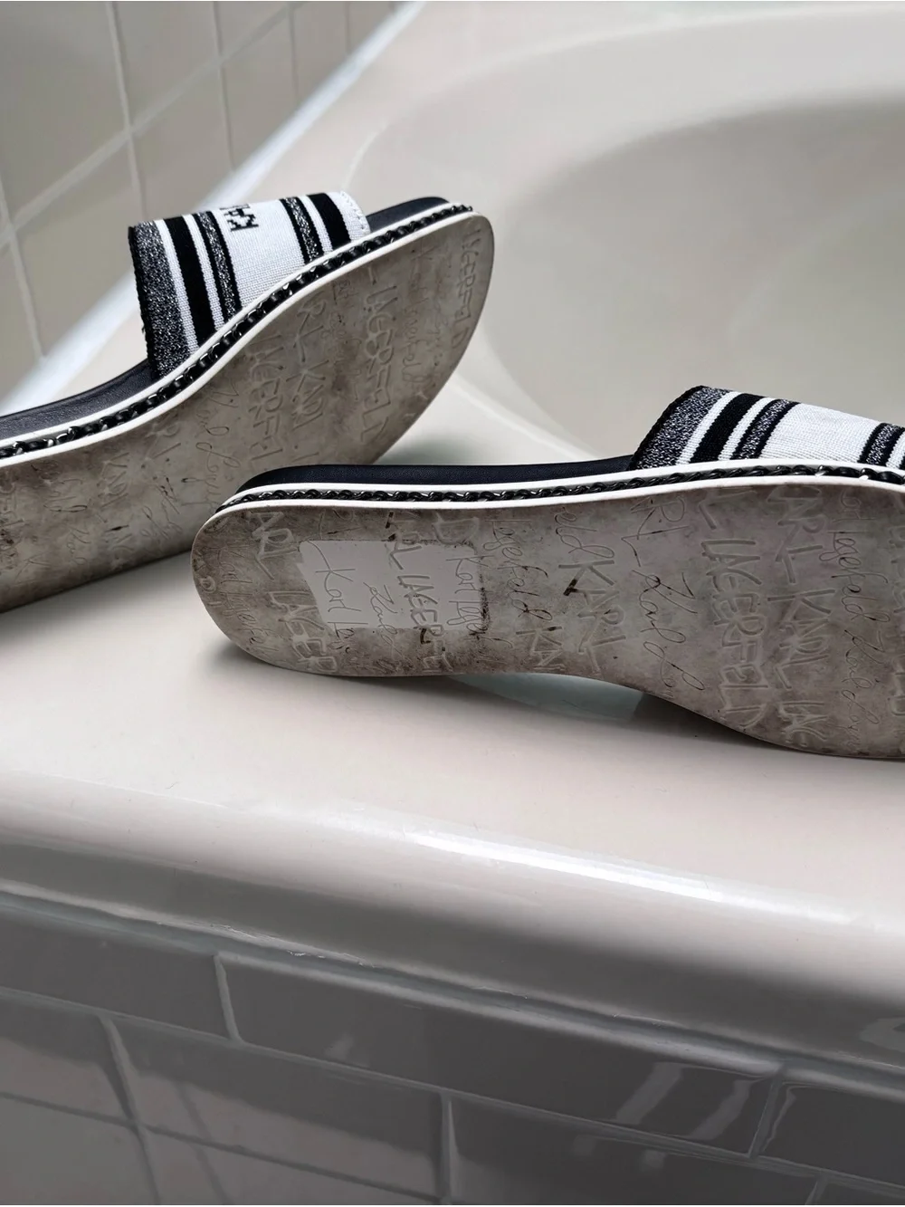 Karl Lagerfeld Black and White Logo Slide Sandals for Kids
